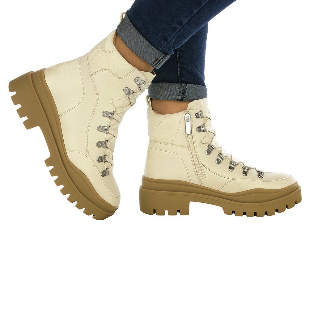 Vionic Jaxen Waterproof Lug Sole Hiker Ankle Boots Lace Up Cream Size 11